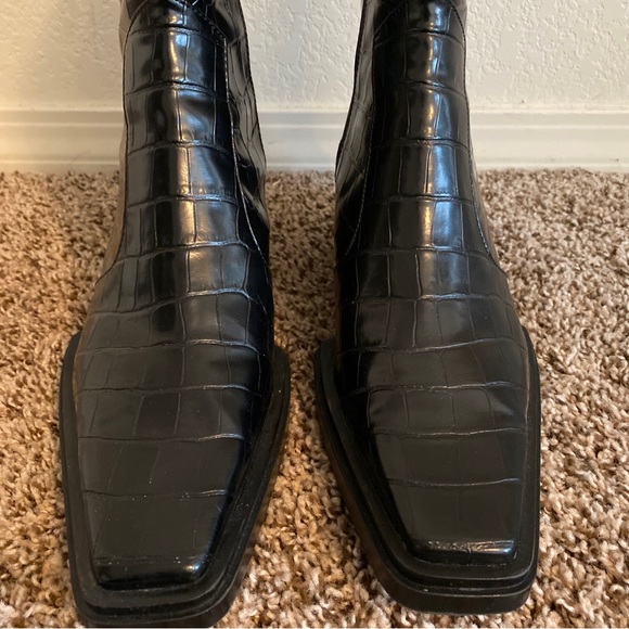ZARA Black Croco Embossed Faux Leather Ankle Women’s Boots Sz US 8-8.5M (39EU) - Picture 4 of 15